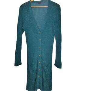 JW Style Green Ribbed Marled VNeck Bodycon Figure Flattering Cardigan NEW